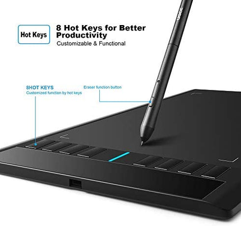 UGEE M708 Drawing Tablet, Graphics Tablet with Pressure Pen Stylus, 8 Hotkeys, 10*6 inch Drawing Area, Art Tablet for Beginner, Easy to Use, Drawing Pad for Win11/10/8/7, Mac OS, Chrome OS PC Laptop